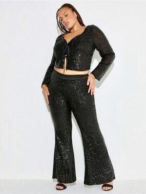 Torrid Sequin Tie Front Top and Flared Leg Pants Set - Size 1X - NWT!